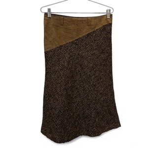 moda Zakrecona imported Brown suede and tweed midi skirt small medium